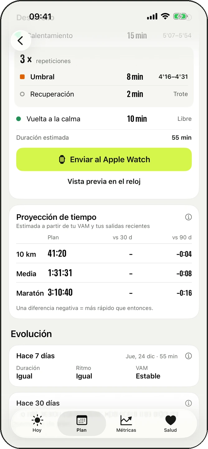 Envío de la sesión al Apple Watch