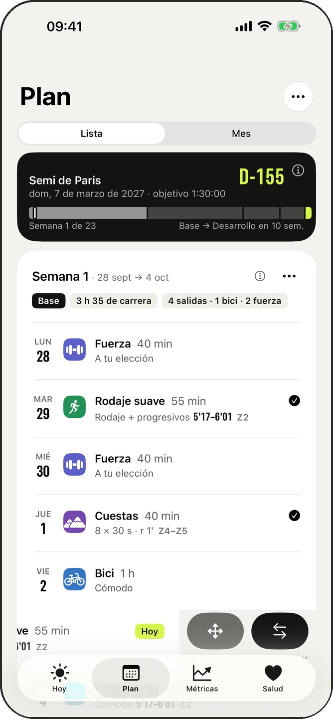 Deslizar una sesión para moverla o intercambiarla